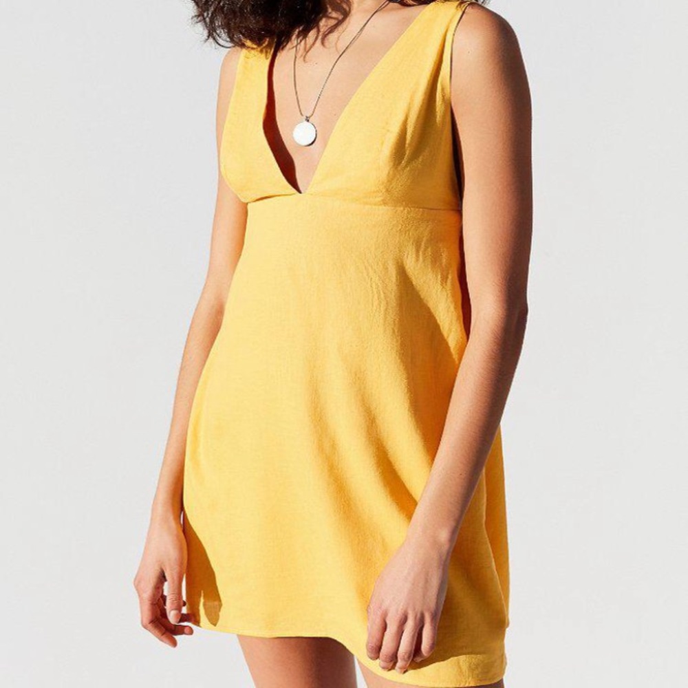 UO Breezy Plunging Linen Mini Dress
